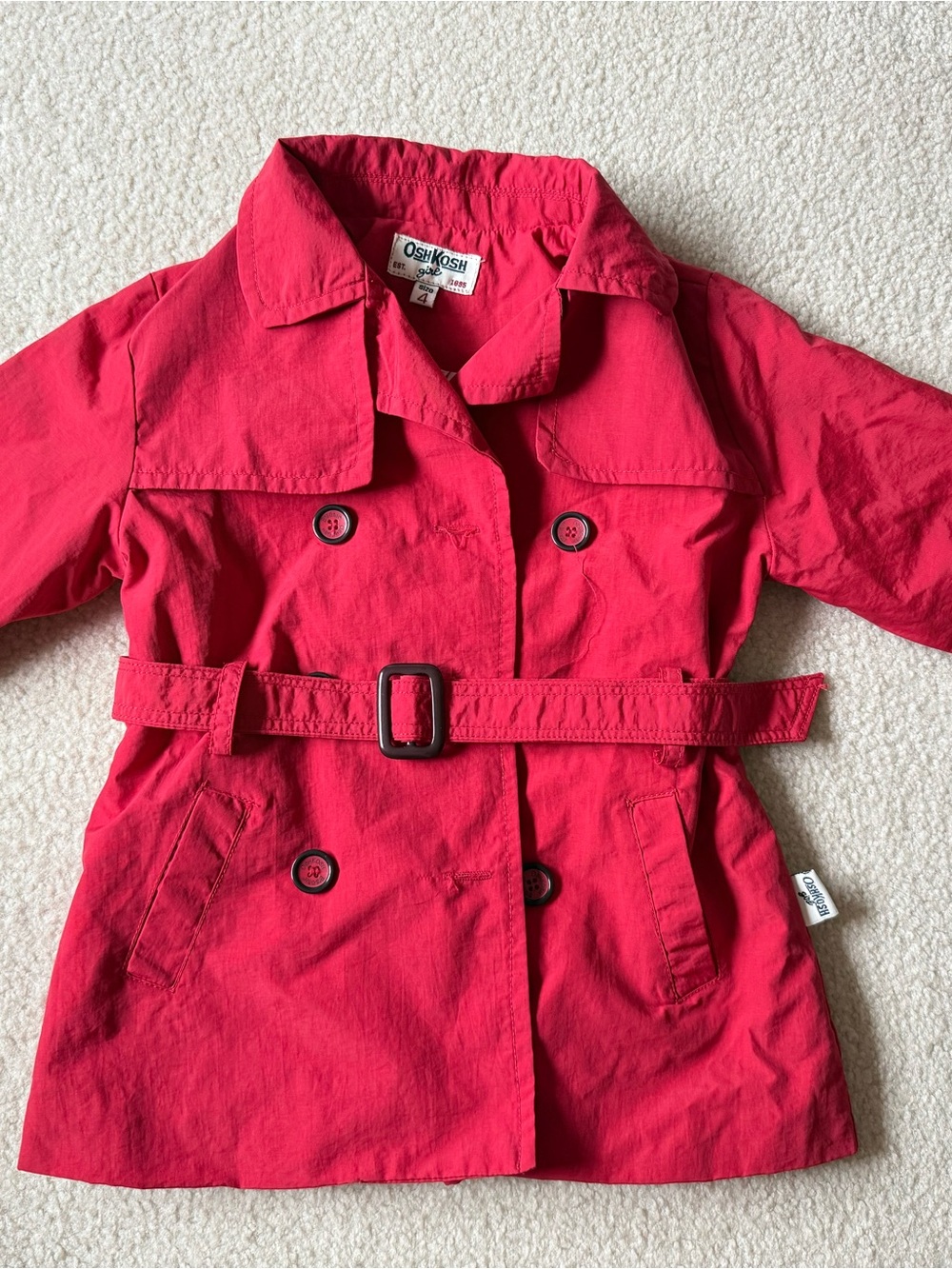 OshKosh Girls' Red Pea Coat with Belt